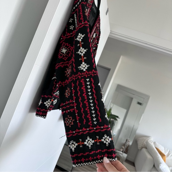 ZARA Ethnic Boho Embroidered Jacket Red Black Beaded Embellished Medium - Picture 7 of 16